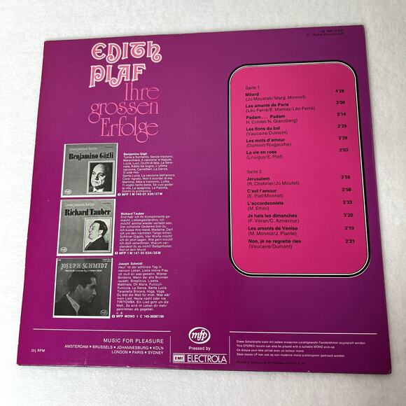 Edith Piaf Ihre Grossen Erfolge Vinyl Record - Picture 2 of 4